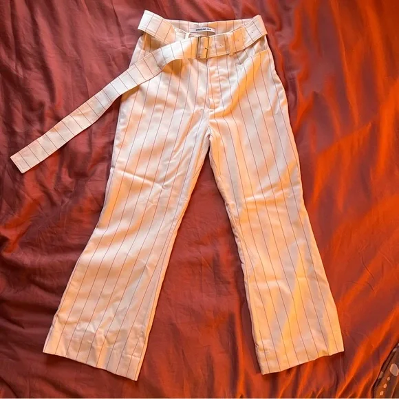 Orseund Iris Wool Flare Pinstripe Crop Pants, Size